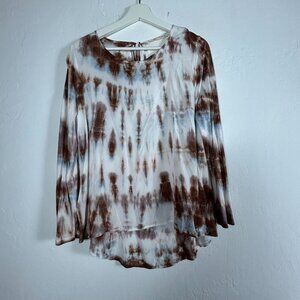 Soft Surroundings Womens Tie-Dye Long Sleeve Tunic Top Blouse PS Brown NWOT